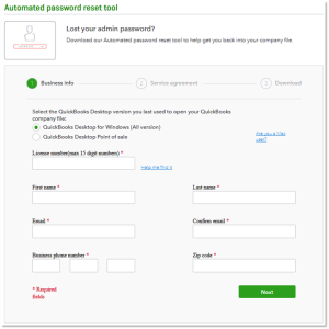 Resetting QuickBooks Admin Password